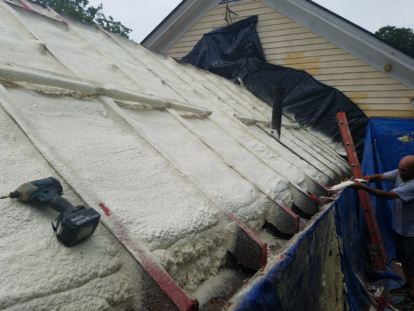 No more ICE DAMS! Closed Cell spray foam installed during roof replacement. North Amherst, MA - Foam USA